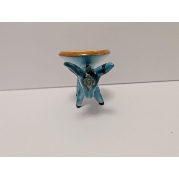 Hand-Painted Ceramic Donkey Trinket Bowl Figurine Yellow & Blue Lipari Majolica - Picture 4 of 10